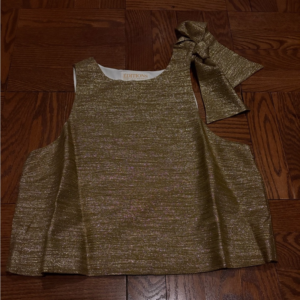 NWT - Sezane Editions Gold Sleeveless Top with Bow Detail